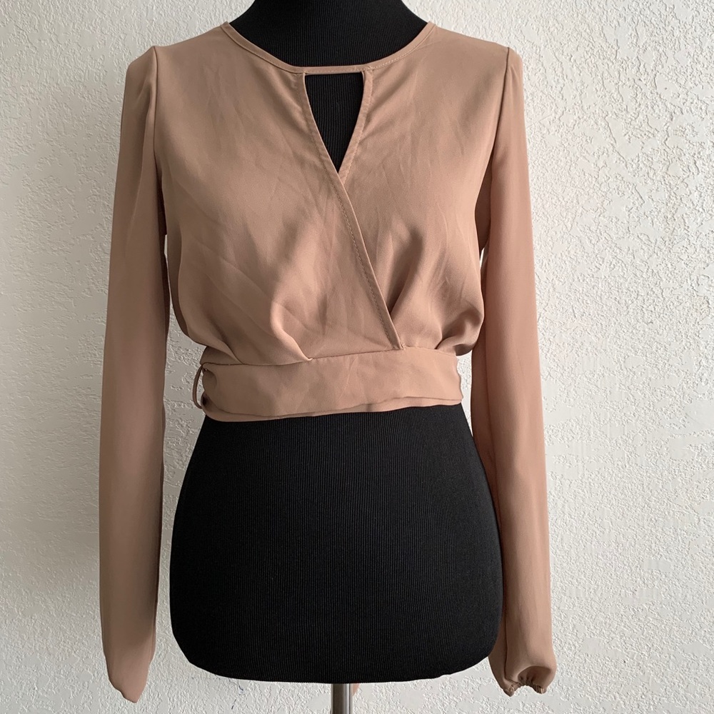 Tan Long Sleeve Crop Top